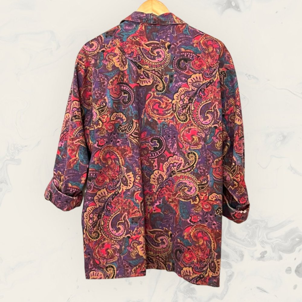 Vintage ON THE VERGE Women's Blazer Over Size Jacket Size M Pocket Denim Print - Picture 2 of 10